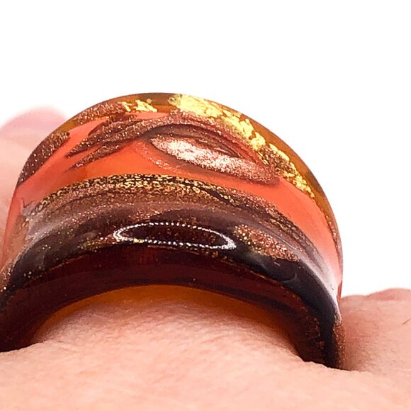 Handmade Art Glass Wide Band Statement Ring Orange Gold Size 8 or 7.5 - Picture 12 of 12